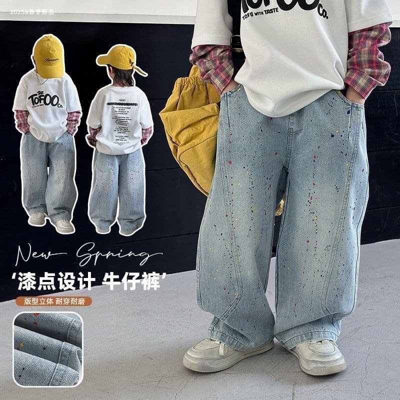 Kids Jeans Spring and Autumn Boys Pants 2026 New Trendy Cool Boys Streetwear Spring Straight-Leg Trousers Fashionable