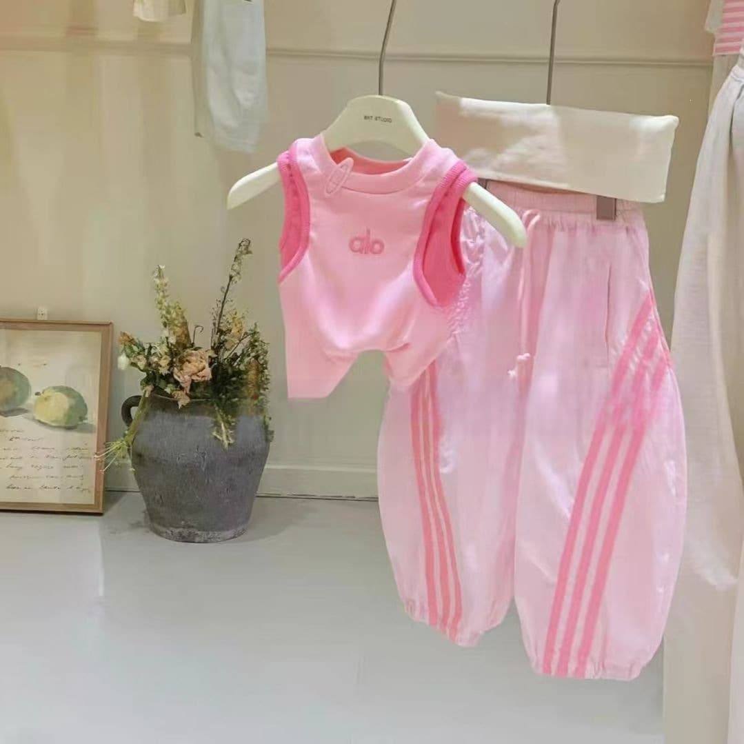 Korean style children's clothing summer new style girls' contrasting letter vest tops baby girl's stylish striped overalls