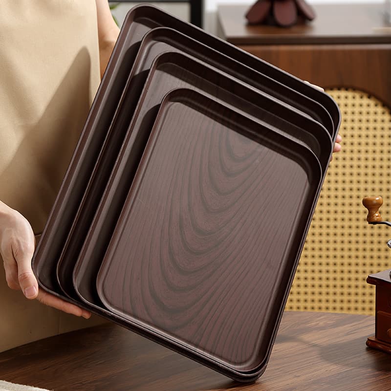 Multi-Spec Cross-Border Tray Household Faux Wood Grain Tea Tray Fruit Snack Plate Restaurant Hotel Non-Slip Serving Plate