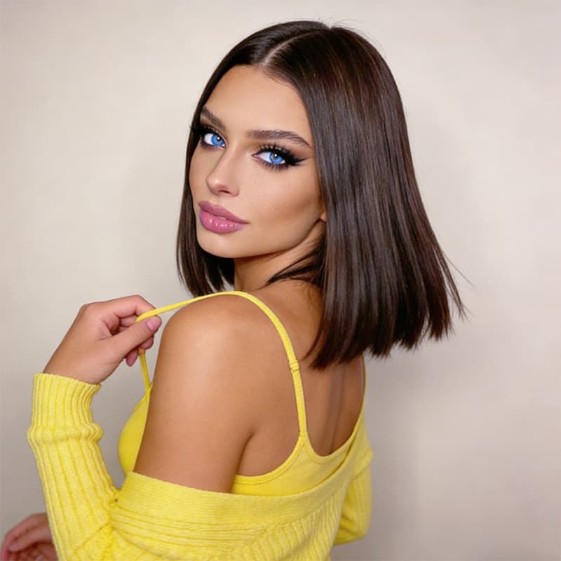 Cross-border Europe and America Export Women's Bob Shoulder-Length Short Straight Wig with Center Part, Face-Framing, Full Cap Wig Wholesale