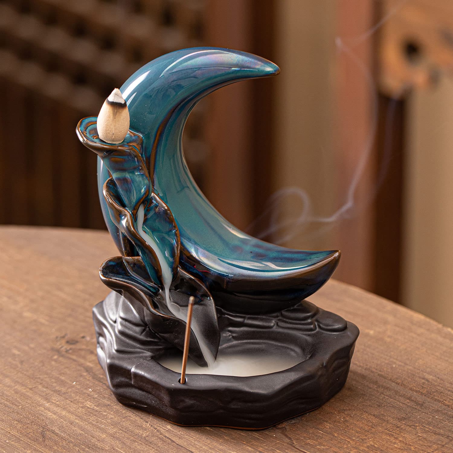 Kiln Change Backflow Incense Burner Blue Stick Incense Burner Ceramic Home Office Sandalwood Burner Incense Holder Incense Base Cross-border Aromatherapy Burner