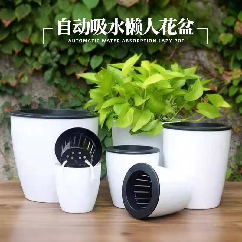 Self-Watering Planter Automatic Absorbing Flower Pot for Pothos Hydroponic Plants No-Watering Plastic Imitation Ceramic Self-Suction Pot