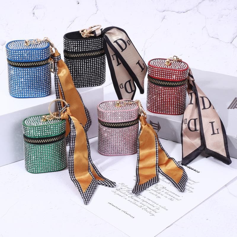 New Cross-border Light Luxury Rhinestone Lipstick Bag Keychain Earring Scarf Coin Purse with Sparkling A-Diamond