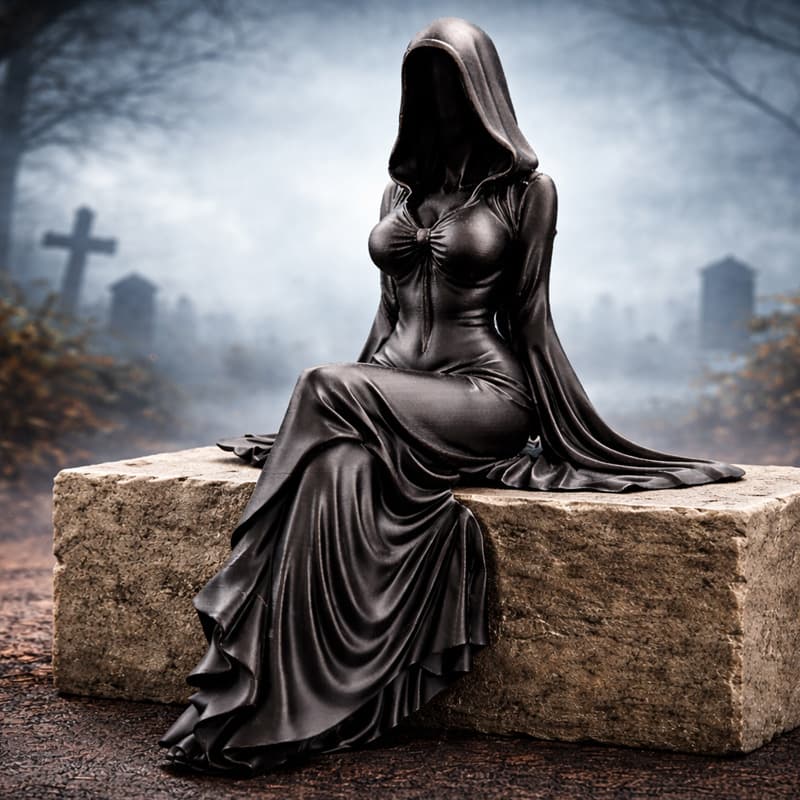 Cross-border Lady Reaper Statue Desktop Ornament Mysterious Female Sitting Anime Figure Dark