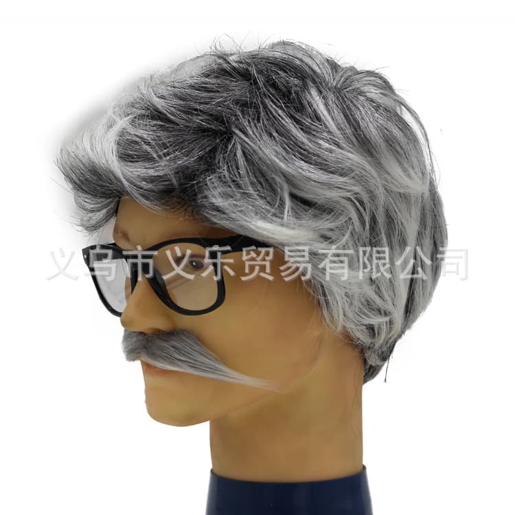 TikTok Live Stage Prop Performance Old Grandpa Costume Wig Middle-Aged Gray Hair Old Man Headpiece