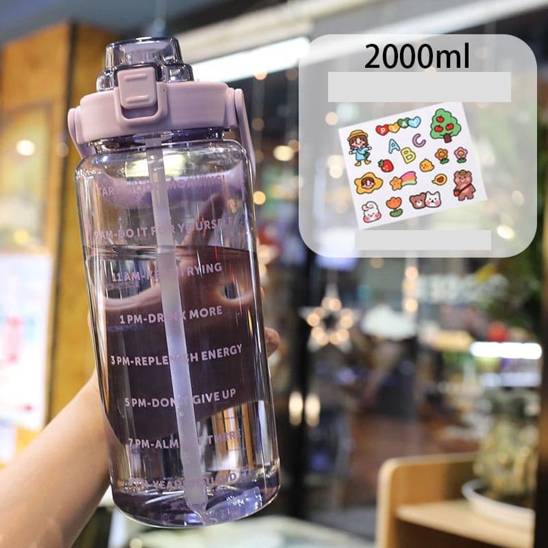 Extra Large Capacity 2000ml Plastic Water Cup for Women New Summer Portable with Straw Outdoor Sports Fitness Water Bottle for Men