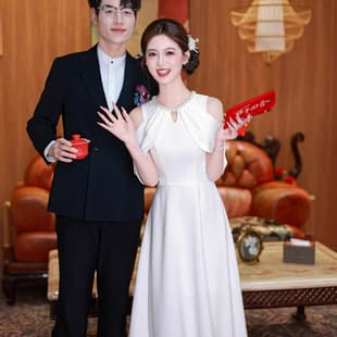 Marriage Registration White Dress Stunning White Engagement Dress Wearable Daily Birthday Coming-of-Age Small Evening Dress for Women