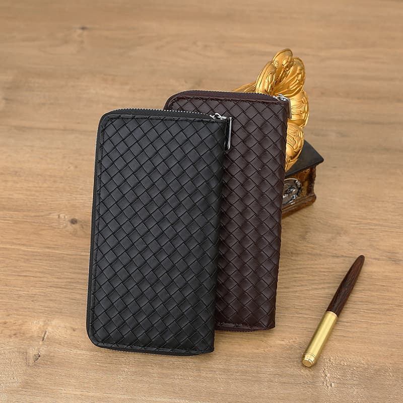 Cross-Border Simple Woven Pattern Wallet Men's Wallet Long Youth Zipper Wallet Woven Pattern Handbag Trendy