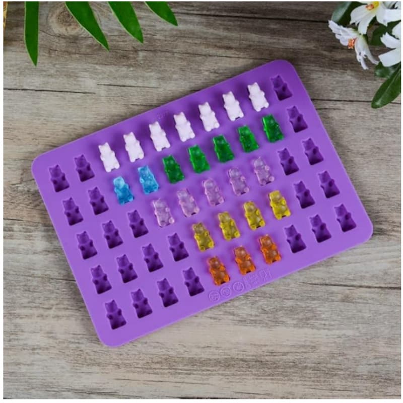 Mini silicone gummy bear molds, non-stick, food-grade silicone.