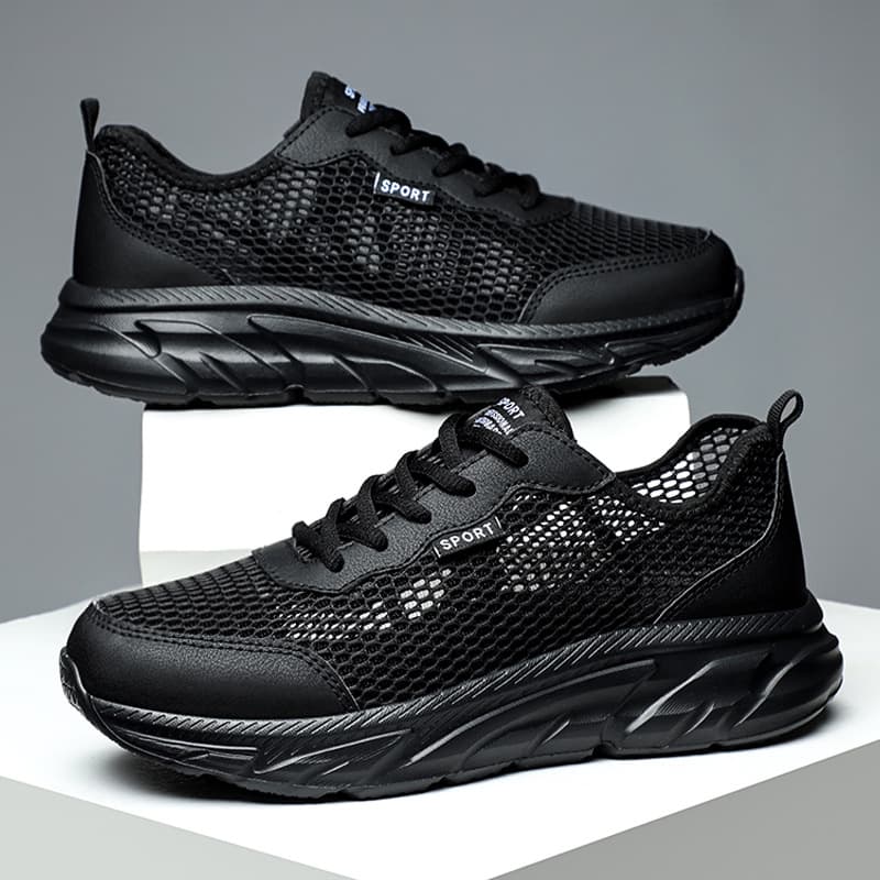 Large Mesh Men's Shoes Summer Mesh Breathable Hollow-out Leisure Mesh Shoes Soft Sole Running Work Lightweight Black Sports Shoes