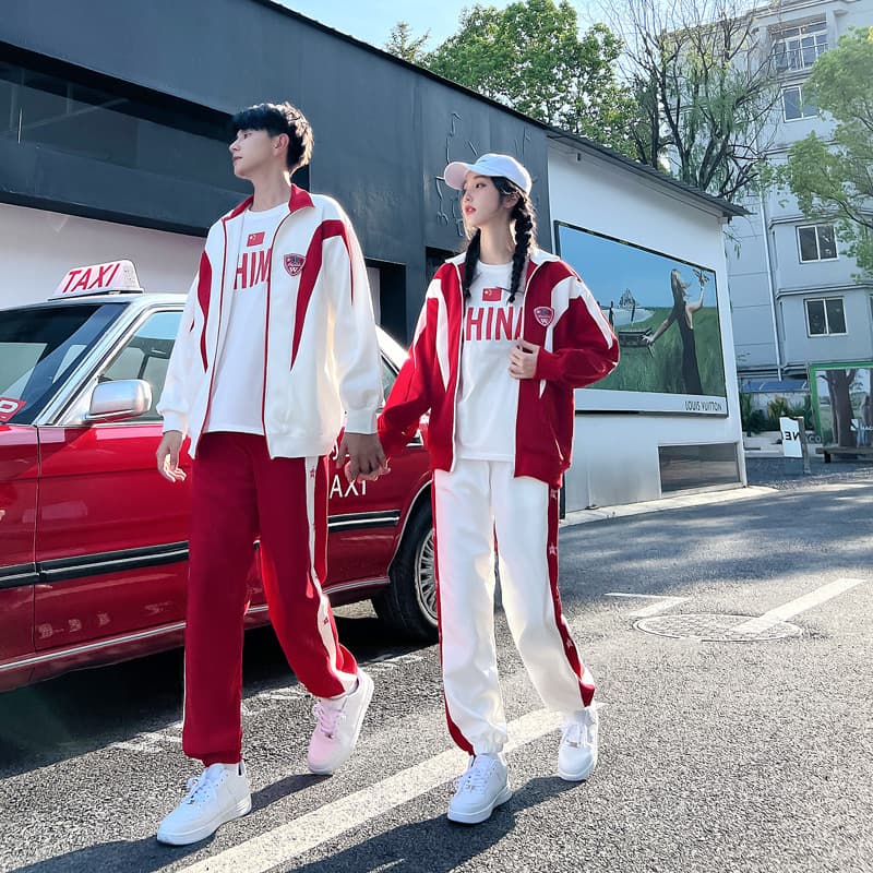 Middle School New Class Uniform Set Student Preppy Style Chinese Red High/Elementary School Sports Day Uniform Three-Piece Set