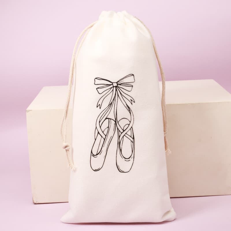 [Double Drawstring] Dance Shoe Storage Bag, Drawstring Flannel Bag, Creative Gift Bag with Silk-screen Logo, 13x27