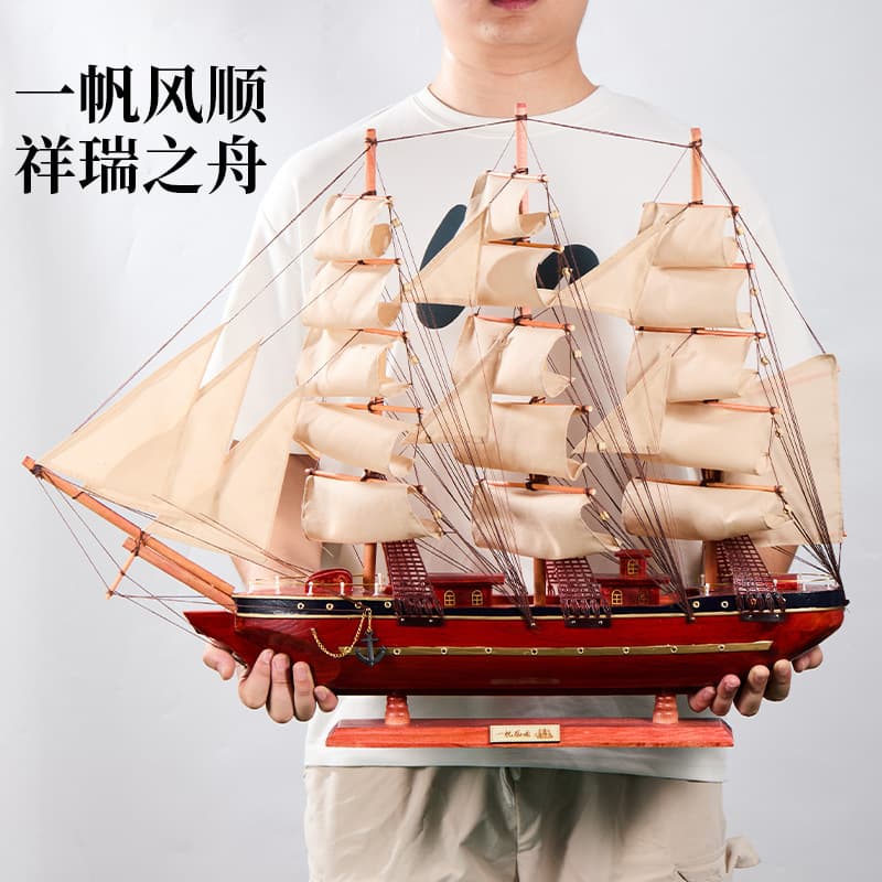 Home Solid Wood Large Sailboat Model Craft Ornament, Living Room Display, Wedding Gift, Opening Ceremony for Smooth Sailing