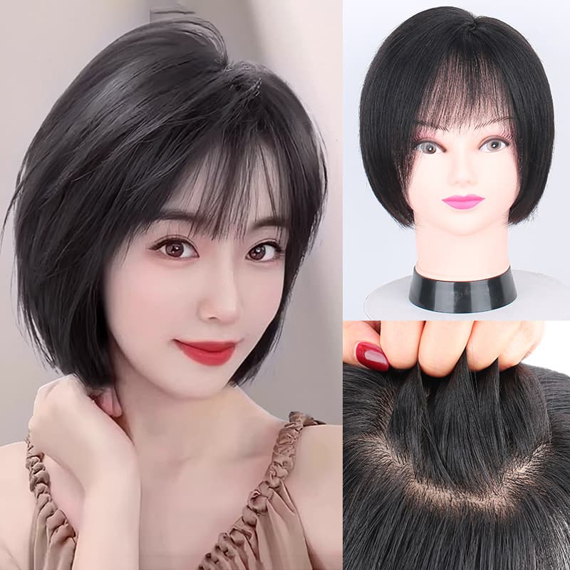 Wig factory full real hair realistic breathable white covering ladies big scalp short hair bob full head full head cover in stock
