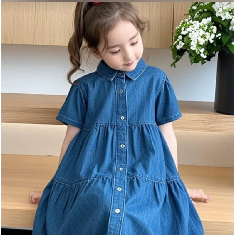 Girls Summer Denim Dress New Style Children Patchwork Shirt Dress for Girls