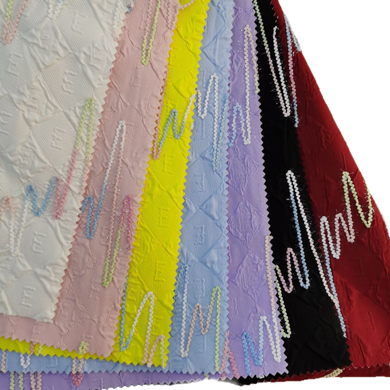 Creative colorful thread embroidery quilted fabric for bags, clutches, cosmetic bags, polyester fabric