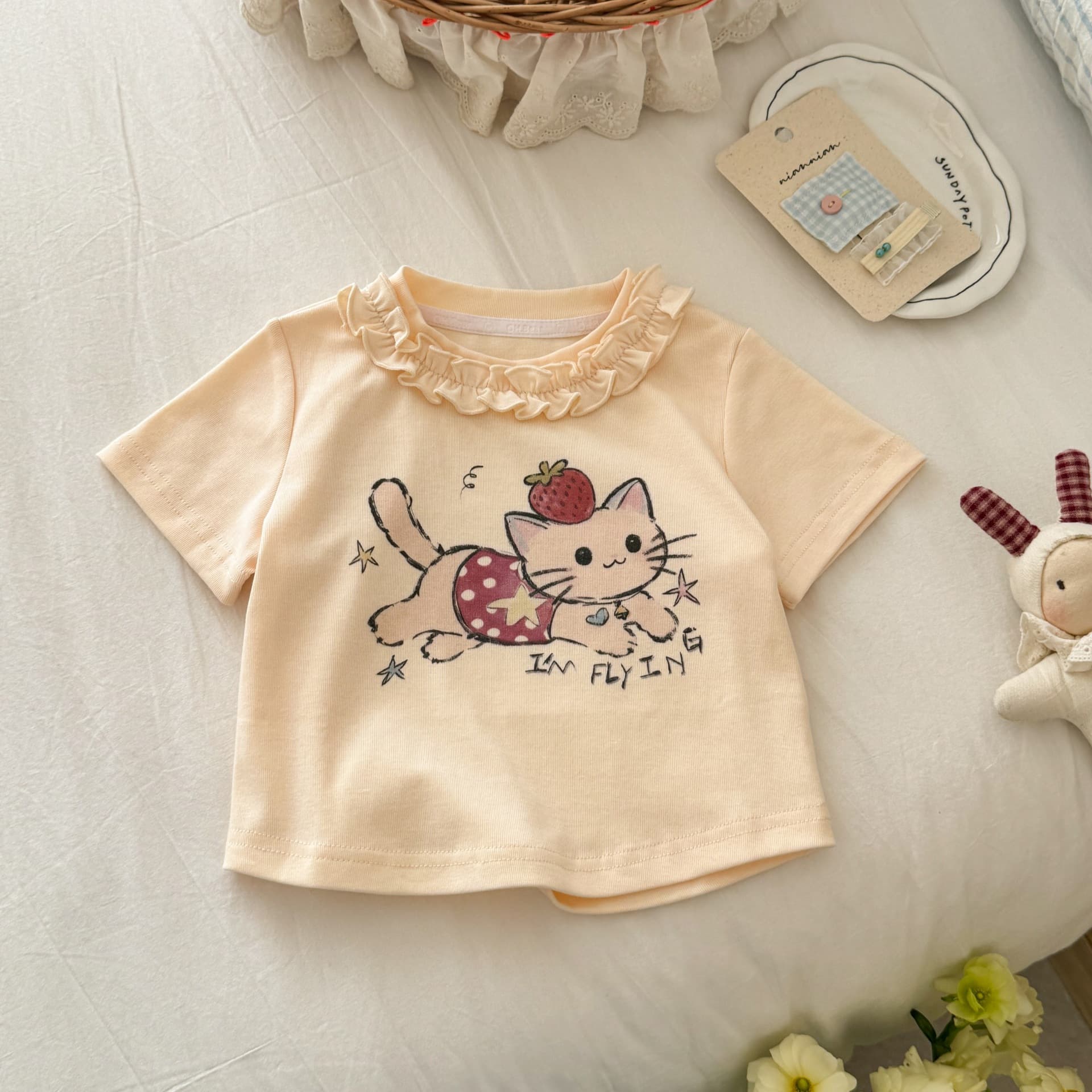 Girls Short Sleeve T-Shirt 2026 Summer New Girls Summer Gorgeous Breathable Top T-Shirt Baby Cartoon Clothes