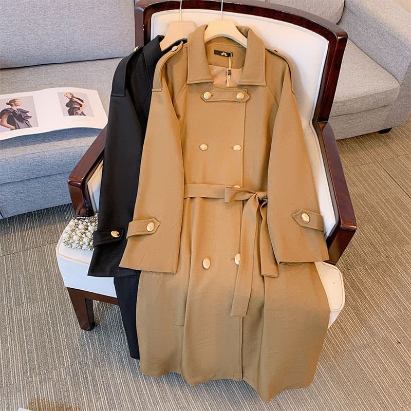 120-350 Jin Plus Size Women's Clothing for Curvy Girls Extra Large Trench Coat Mid-Length 2024 Autumn New Arrival Double-Breasted Coat