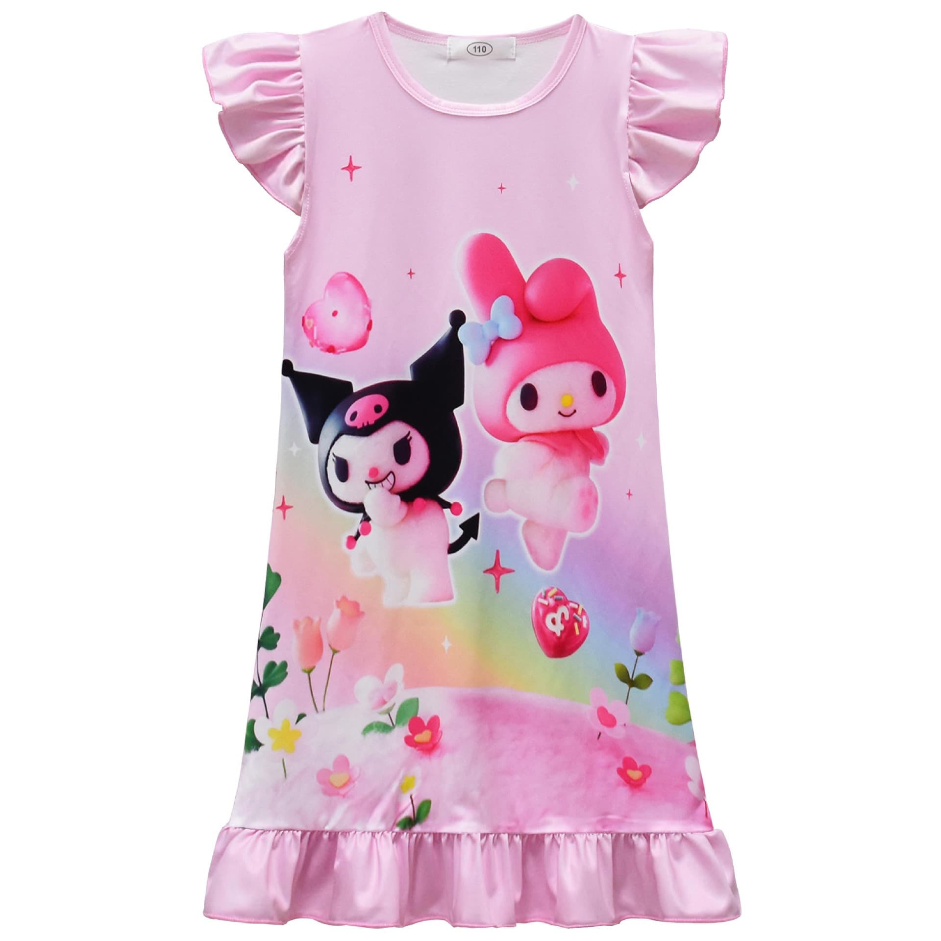 New Sleep Dress Kuromi: Kuromi My Melody Medium and Large Kids Round Neck Casual Sleep Dress 82555