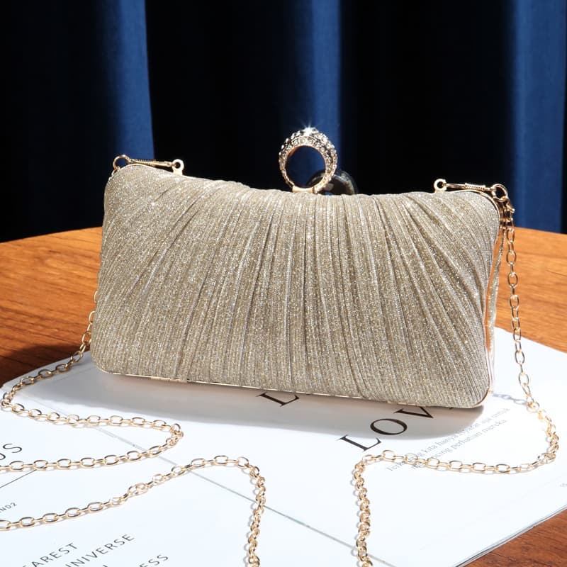 Dinner Clutch Bag 2025 New Style Ring Bag Large Capacity Evening Dress Clutch Pleated Fine Flash Shoulder Crossbody Bag