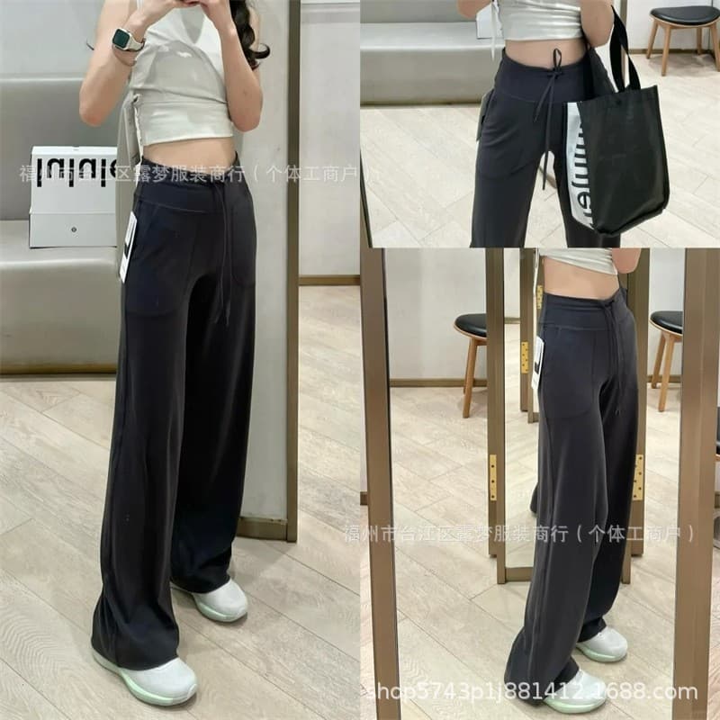 LULU Original Straight Leg Yoga Pants for Women Throwback Still Casual Long Pants Drawstring High Waist Wide Leg Pants