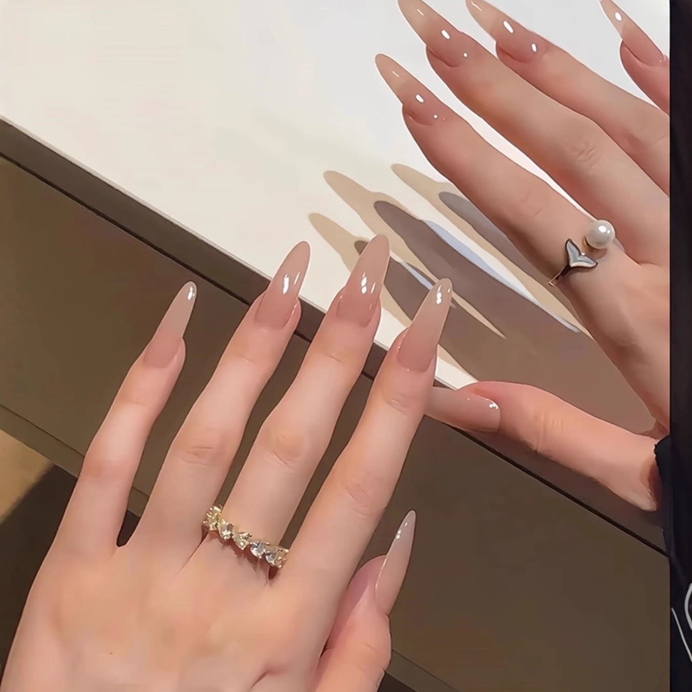 Handmade Press-On Nails New Year High-End Pure Allure Style Nail Tips French Chain Rhinestone Glittering Rich Girl Elegant Manicure