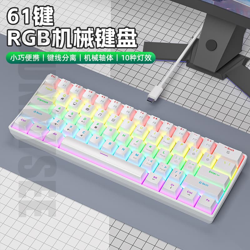 K61 Mechanical Keyboard with Blue, Red, Brown, and Black Switches, Detachable Cable, RGB Backlighting, Gaming True Mechanical