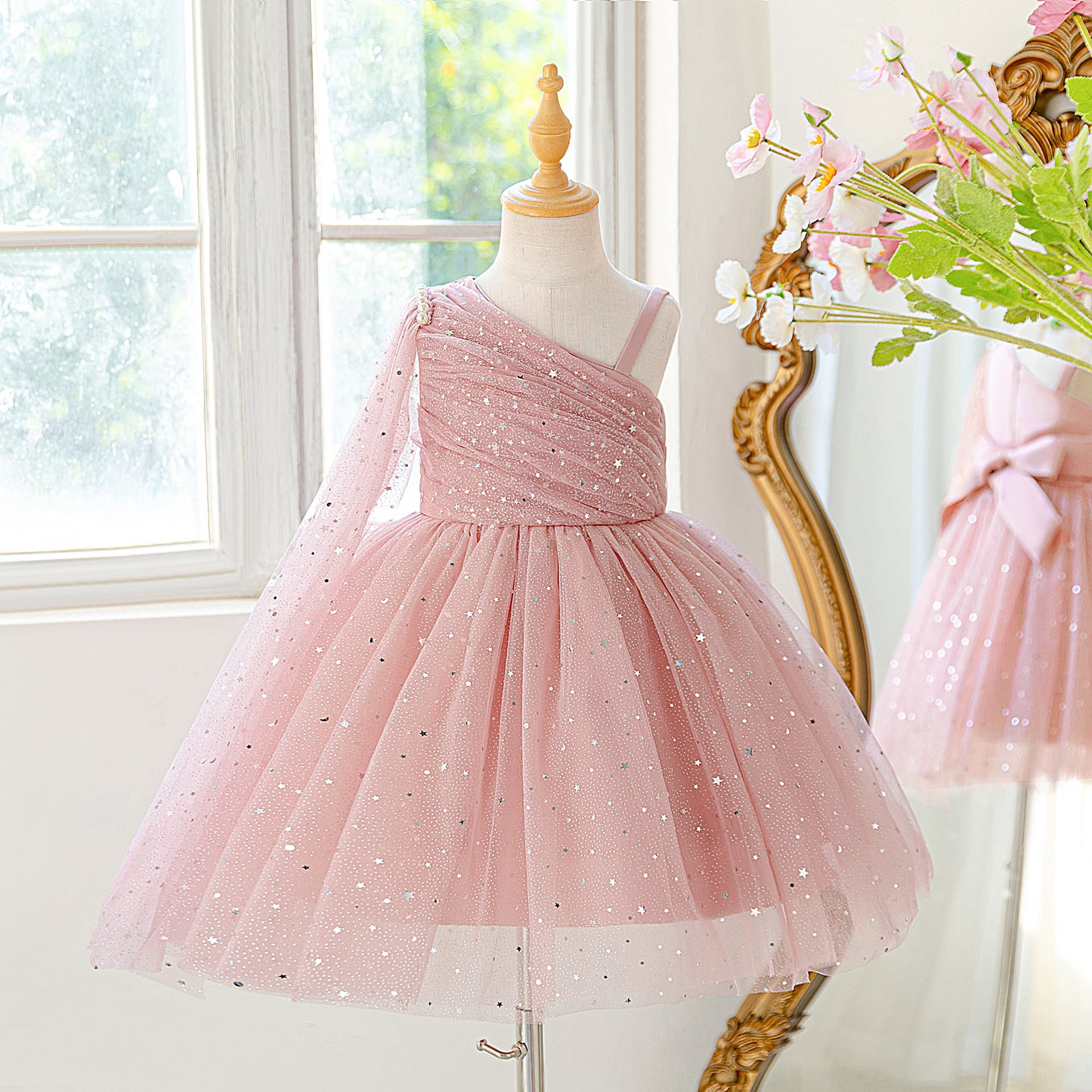 Girls' Mesh Skirt Princess Dress Children's Birthday Party Puffy Short Skirt Piano Performance Children's Ceremony Dress
