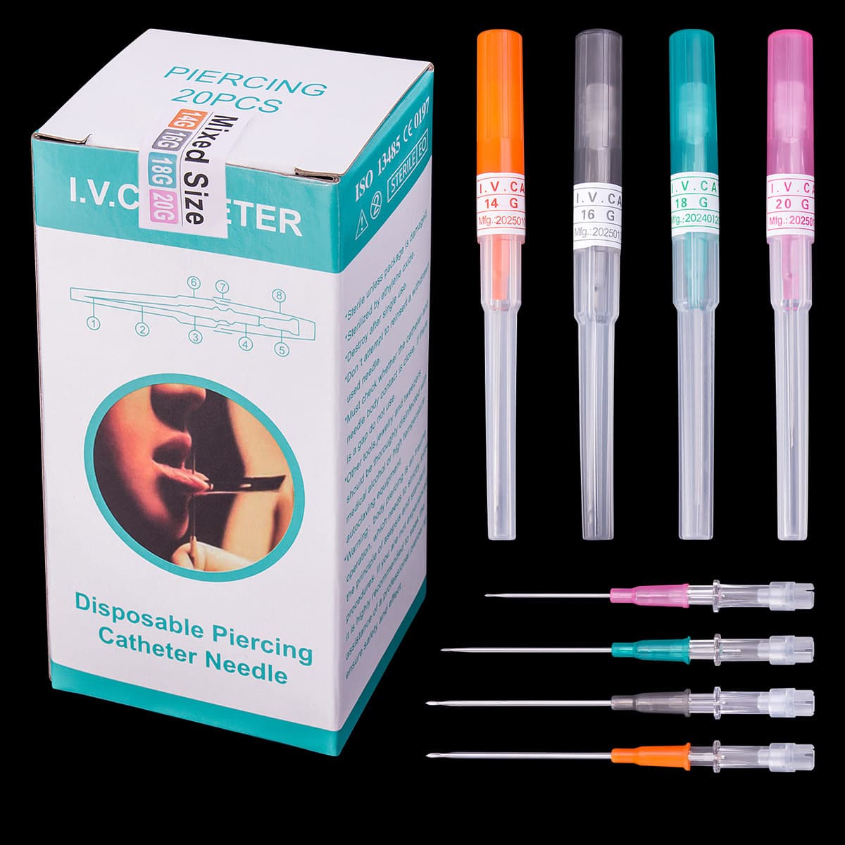 Disposable Manual Piercing Tool Guide Needle Sterile Pack Ear Body Jewelry Needle 20-Pack