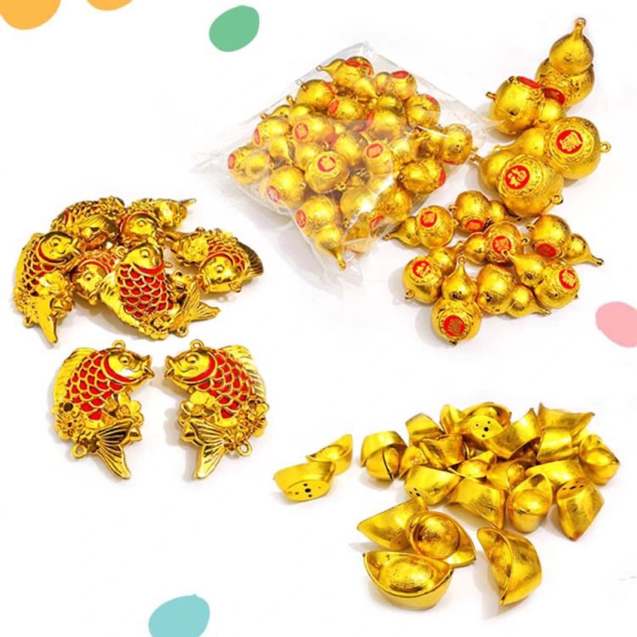 Chaoshan Mid-Autumn Folding Tower Folding Basket Decoration "Year After Year Have Fish" Large Gourd Small Gourd Ingot Plastic Ornament