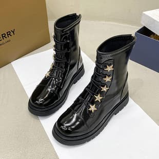 Children's Leather Boots, Kids' Long Boots 2023 Autumn/Winter New Style, Middle and Big Girls' Runway Martin Boots