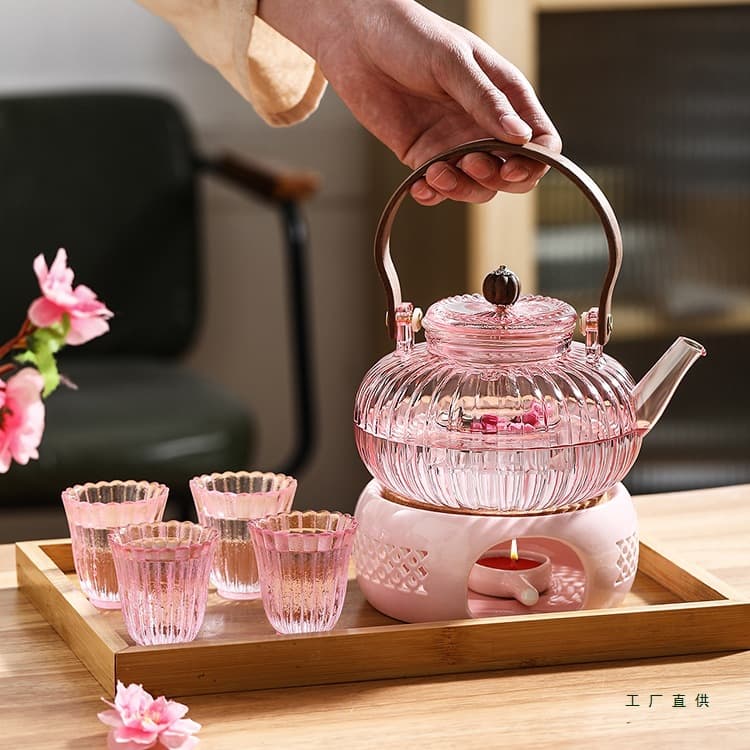 Fruit and Flower Teapot with Candle Heating Tea Maker, Afternoon Tea Health Tea Set, 2025 New Style, Glass Teapot