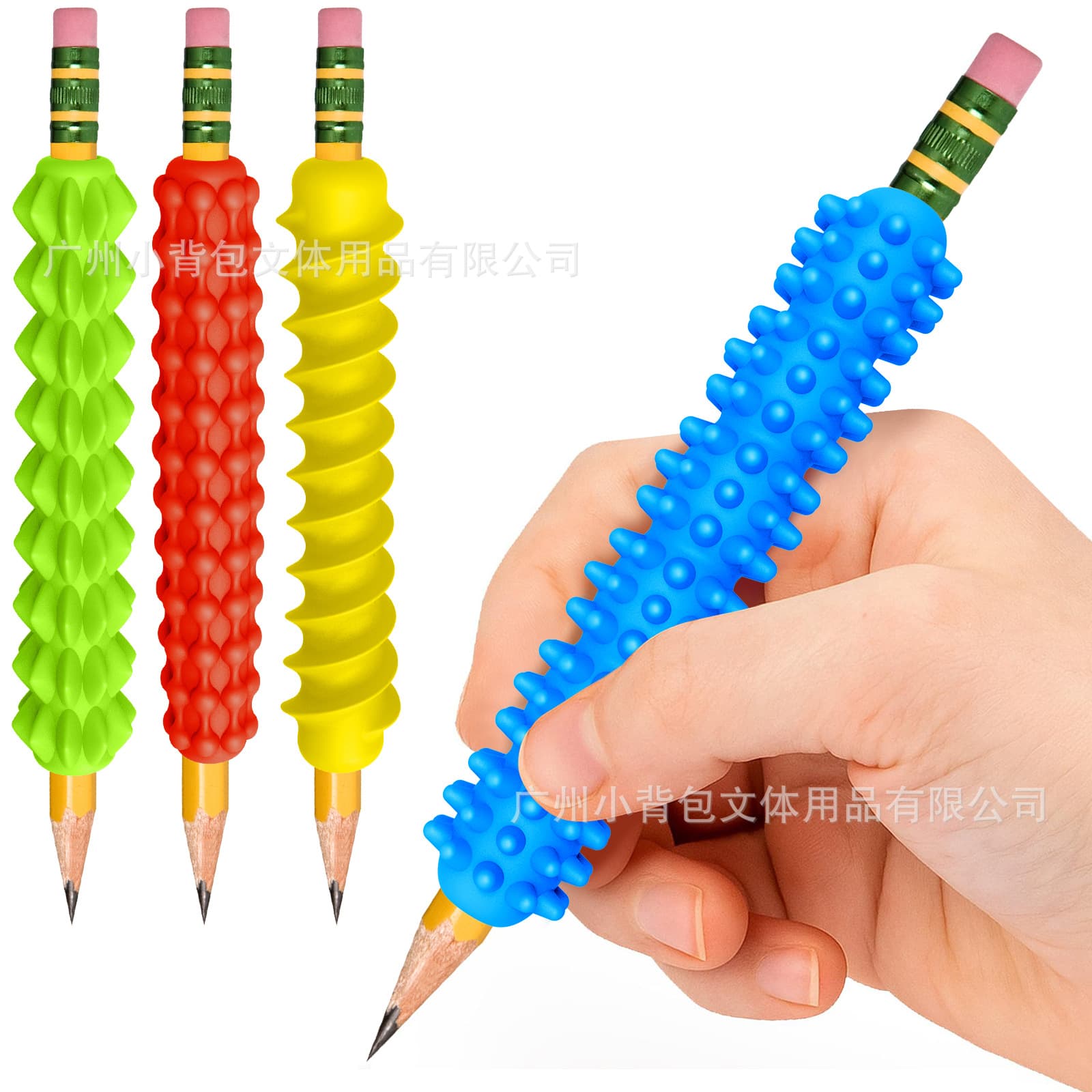 4-Pack Textured Silicone Pencil Grips, Tactile ADHD and Autism Anxiety Relief for Kids and Adults