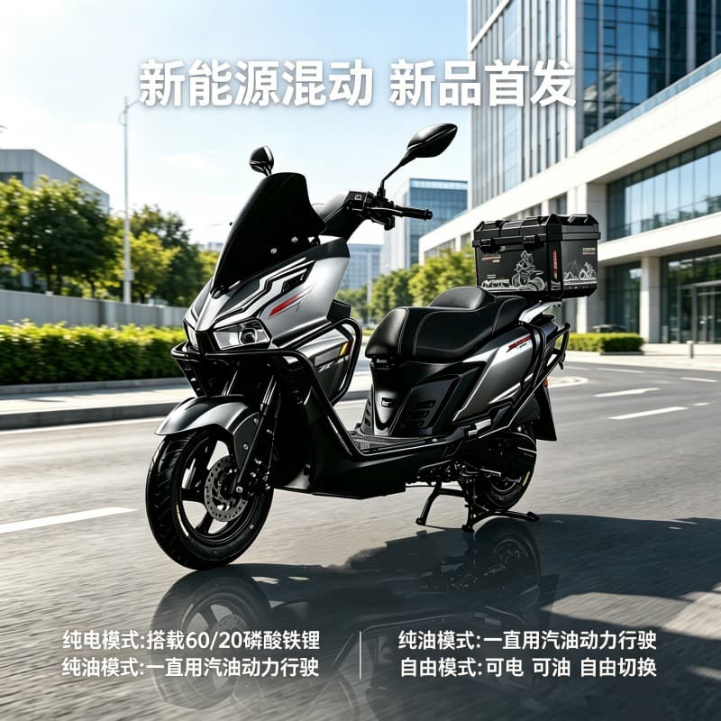 New 125cc Gas-Electric Hybrid Scooter, New Energy Motorcycle for Adult Commuting Electric Motorcycle