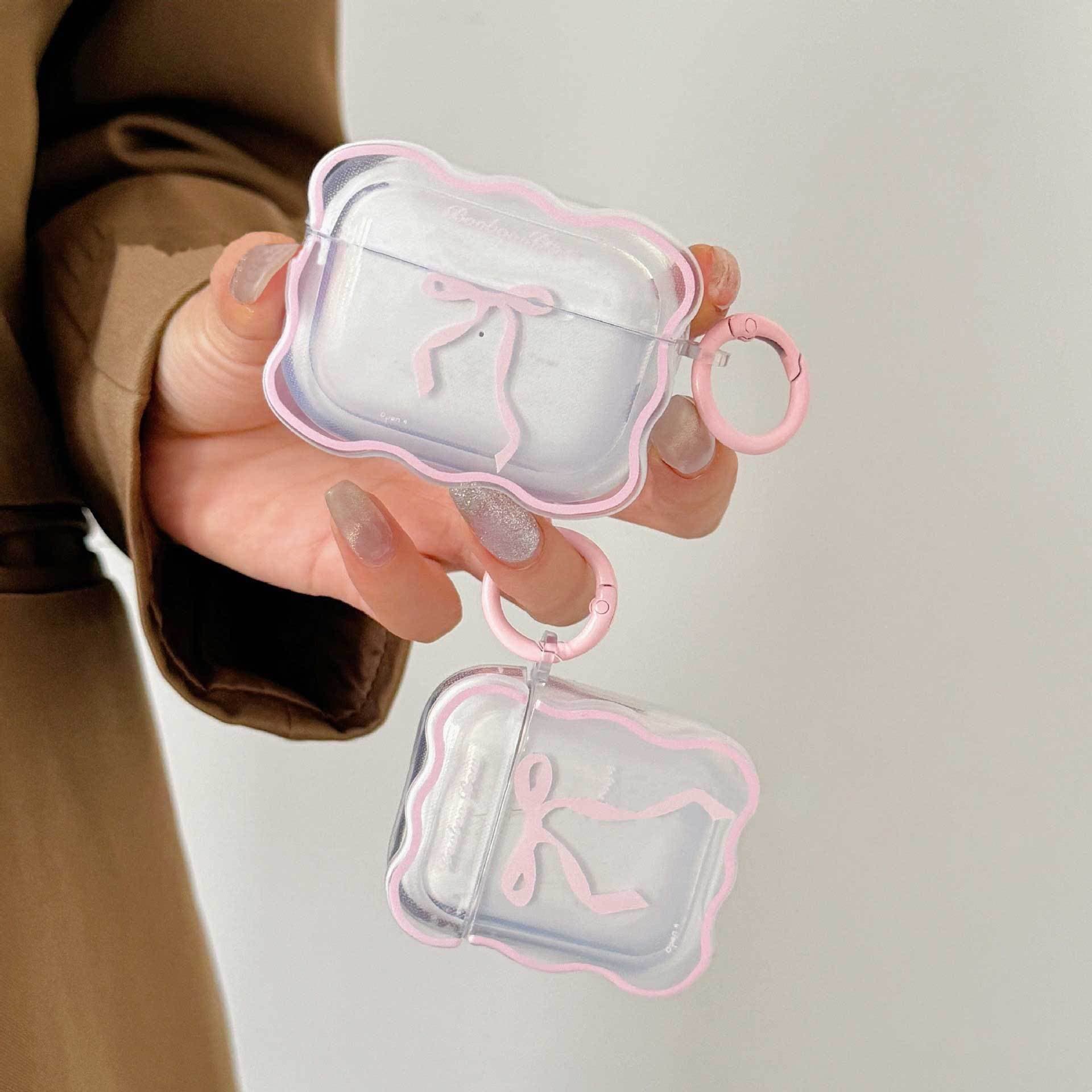Pink Bow Case Compatible with Apple AirPods 3rd Gen Bluetooth Earphone Case 1/2/Pro2/4th Gen Wave Design
