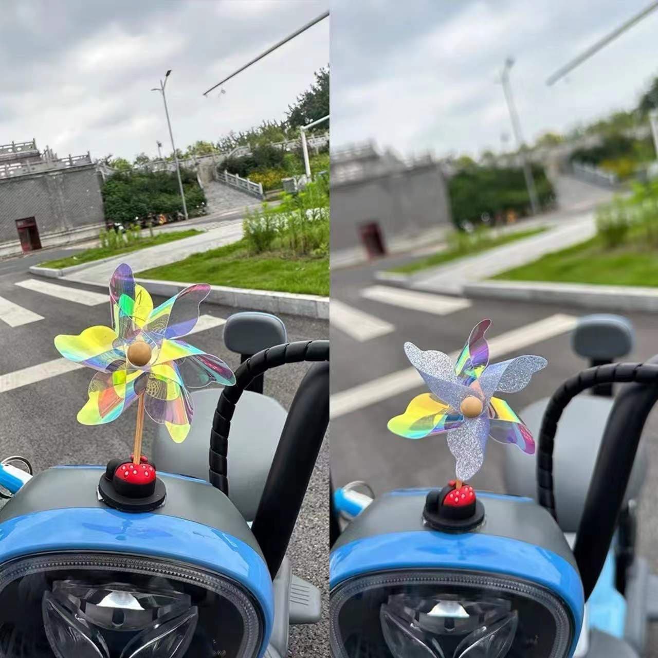 Wind-blown electric battery car decoration small windmill motorcycle bicycle creative cute car ornaments