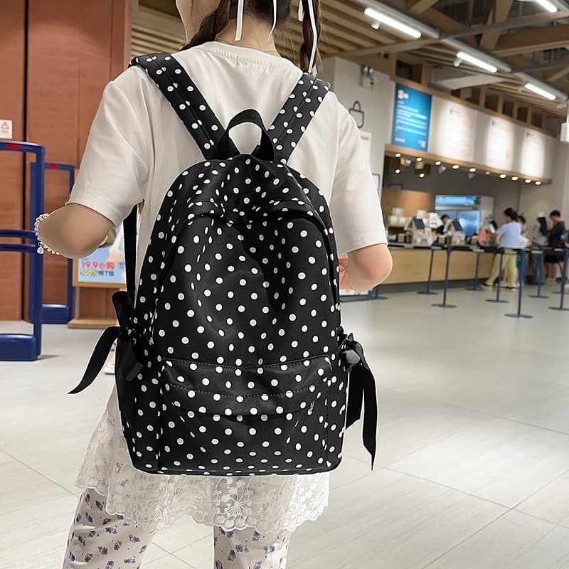 Japanese Style Casual Girl Bow Decoration Backpack for Elementary, Middle, and High School Students, Soft and Lightweight School Bag