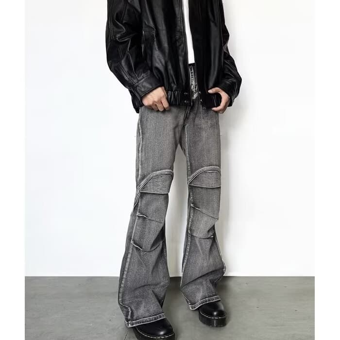 Spring Autumn Star Same Style High Street Cement Ash Faded Jeans Men's Slim-fit High-rise Vintage Earth Style Pants Black Grey