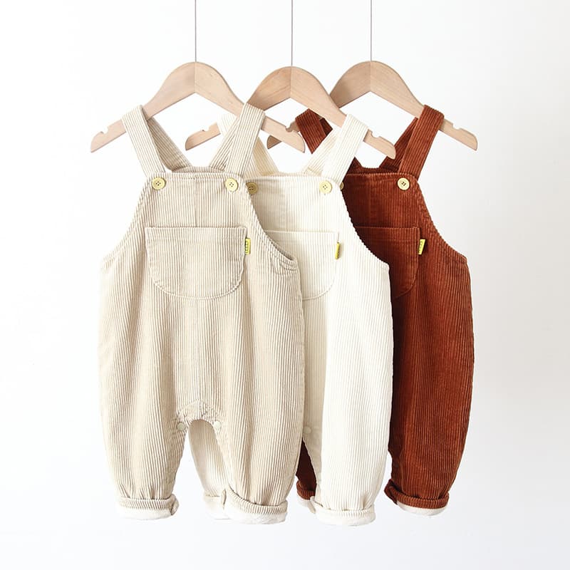 ins2025 Winter Children's Suspender Pants Korean Style 0-3 Years Baby Toddler Corduroy Fleece-Lined Snap Button Suspender Pants