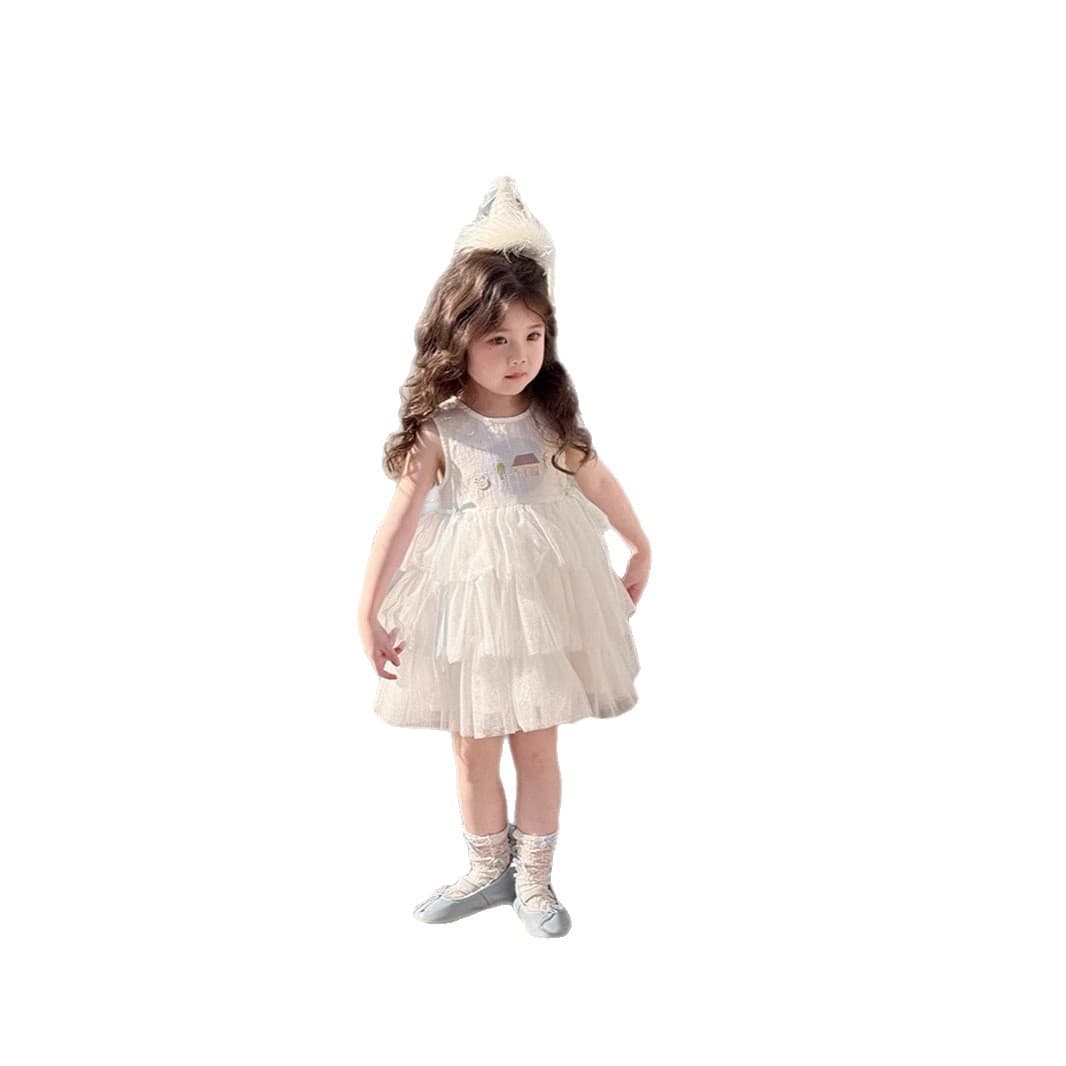 Girls Cartoon Vest Dress 2025 Summer New Children Korean Style Casual Dress for Toddlers and Kids Fashion Princess Dress