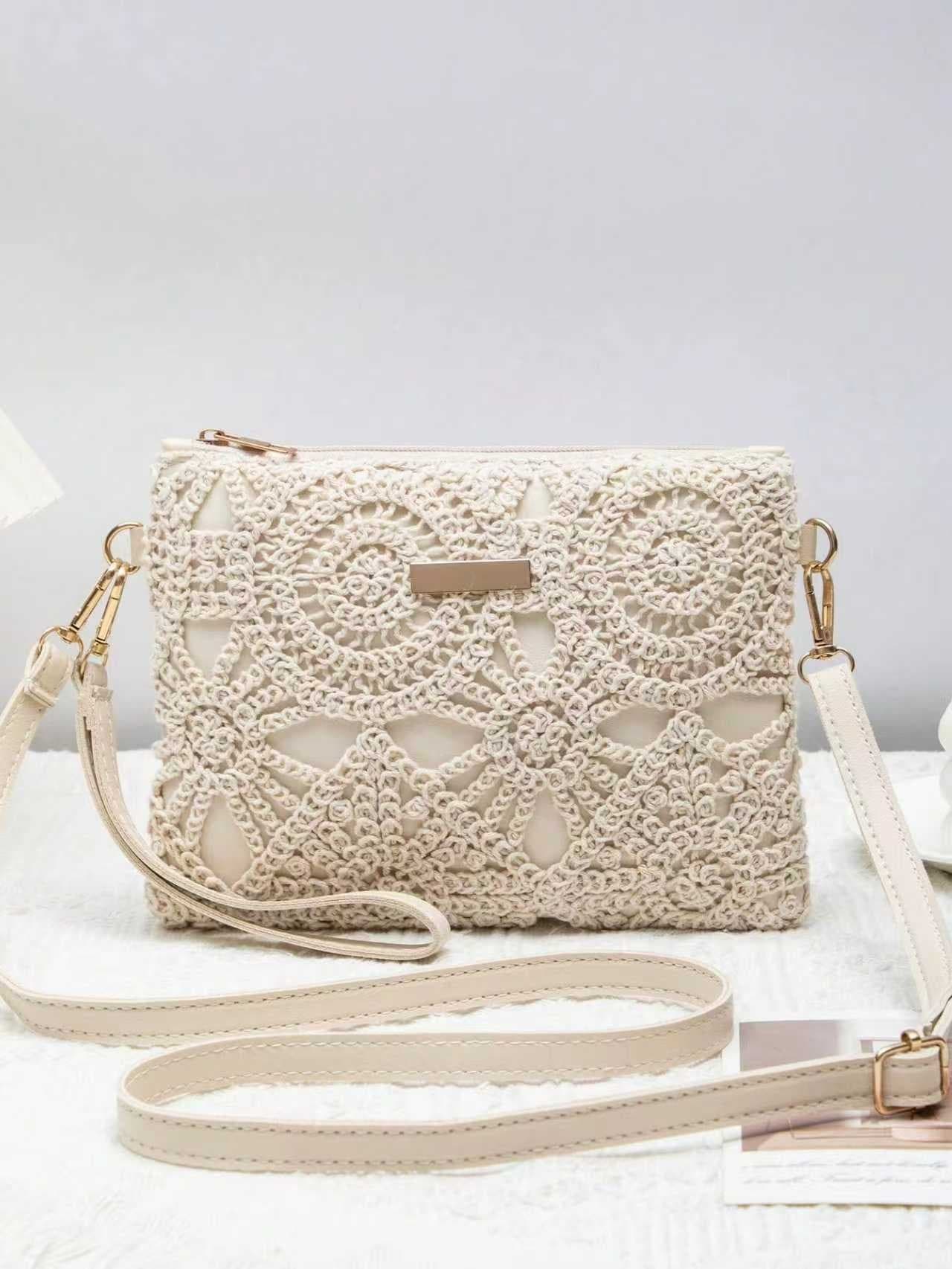 2025 New Straw Bag Versatile Hollow-Out Crossbody Woven Bag Vintage Casual Beach Flower Shoulder Crossbody Women's Bag