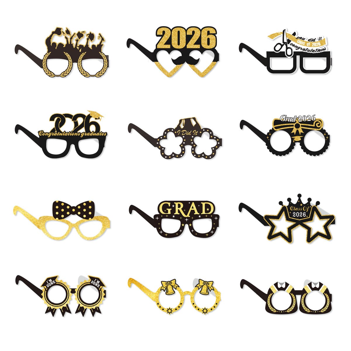 Cross-Border 2026 Graduation Season Party Decoration Paper Glasses Doctor's Hat Trophy Dance Party Photo Props