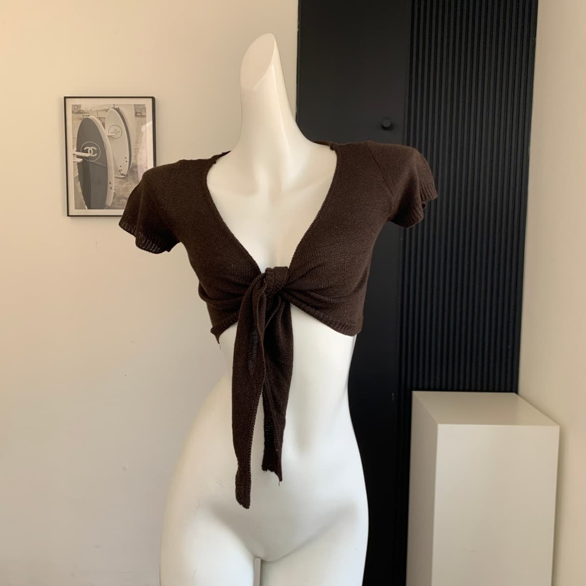 BM Style Cotton Skin-Friendly Long-Sleeve Knit Top for Women, Loose Collarless Versatile Tie Strap Short-Sleeve Cardigan
