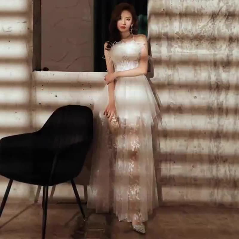 Evening Dress for Women 2026 New Style Fairy-Like Elegant Banquet Birthday Socialite French Hepburn Feather Graduation Dress Summer
