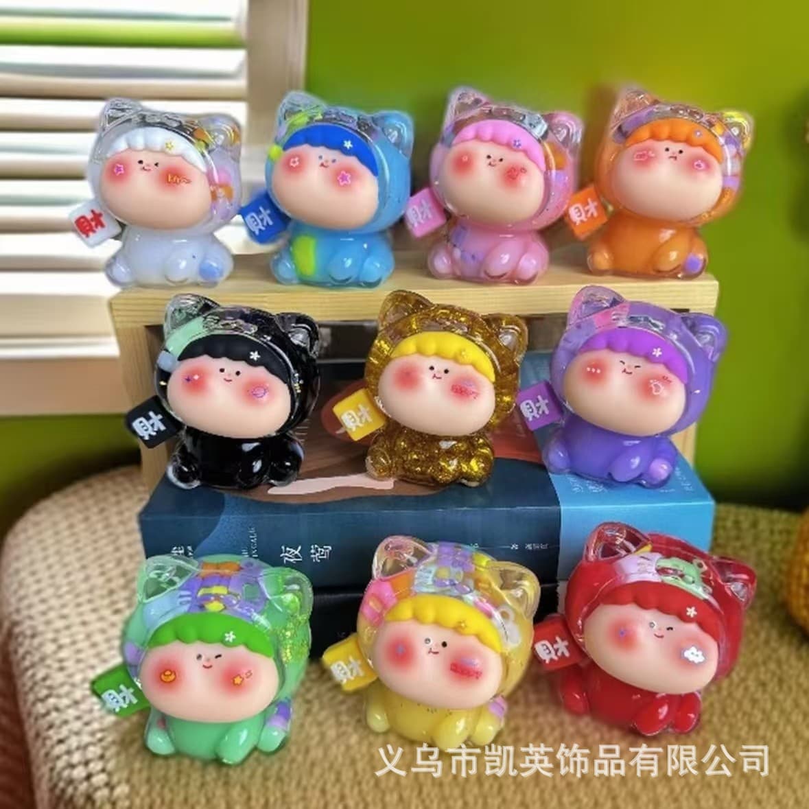 New Creative Cute Lucky Cat Sand Art Night Market Stall Hot Selling Small Commodity Acrylic Oil-Flow Sand Desktop