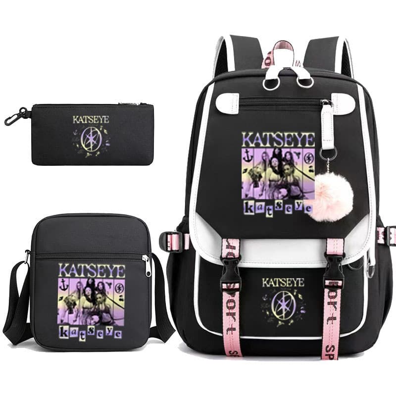 OEM Korean-style Trendy Katseye Backpack Lightweight Large Capacity Casual School Bag for Primary and Secondary Students, 3-Piece Set