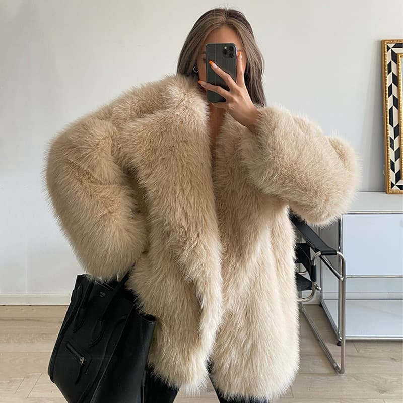 Women's Autumn Winter Faux Fur Coat, Korean Style Loose Mid-Length Jacket, Fashion Outerwear, Cross-Border Hot Keyword