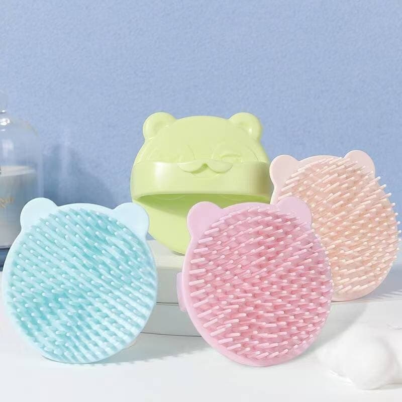 Children's Silicone Shampoo Brush, Exfoliating Scrubber for Cradle Cap, Cute Cartoon Baby Bath Shower Massage Comb