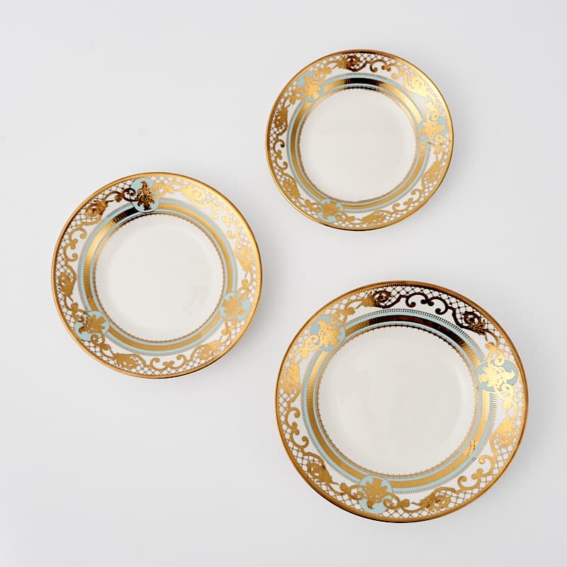 Cross-border Hotel Ceramic Tableware Set Ceramic Plates 3-Piece Combination Electroplated Gold Restaurant Dining Tableware Light Luxury