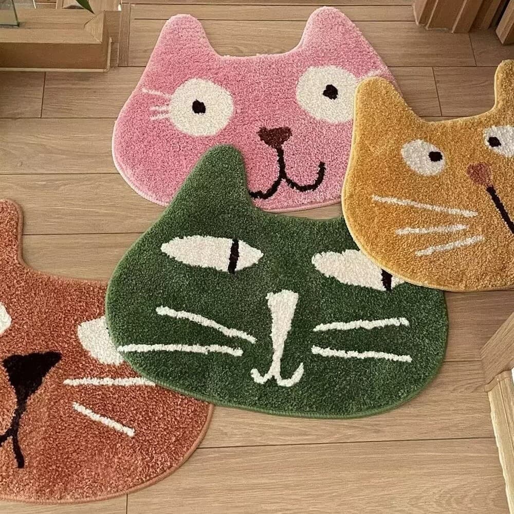 Cute Cat Cartoon Flocking Entrance Bedroom Floor Mat Absorbent Bathroom Non-Slip Carpet Toilet Toilet Mat